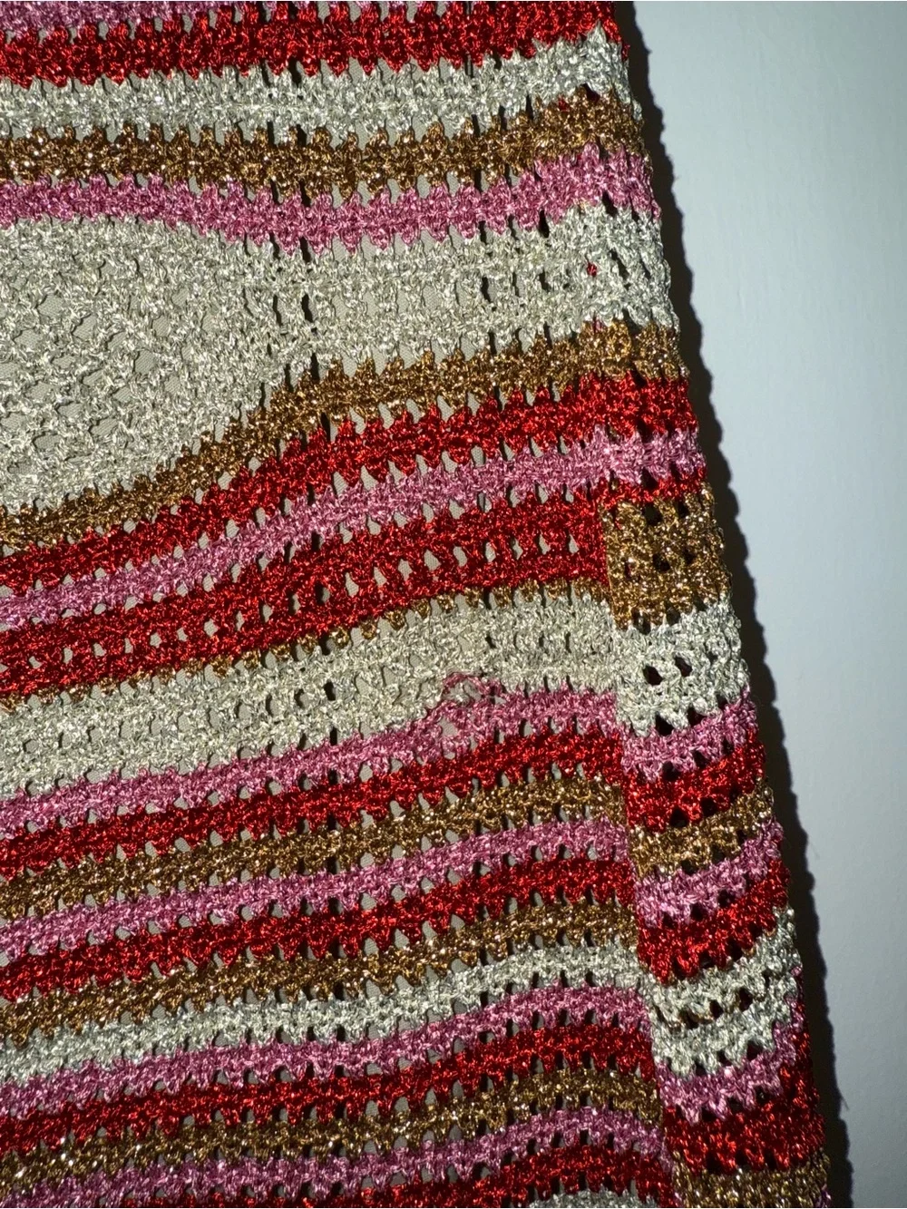 Striped Crochet Halter Tube Top in Beige, Pink & Red - Picture 8 of 8